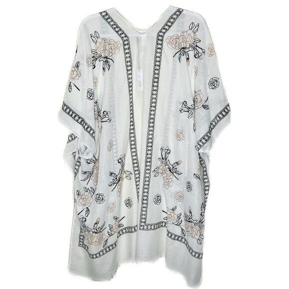 NWT Sonoma Floral White Poncho One Size - Picture 2 of 3